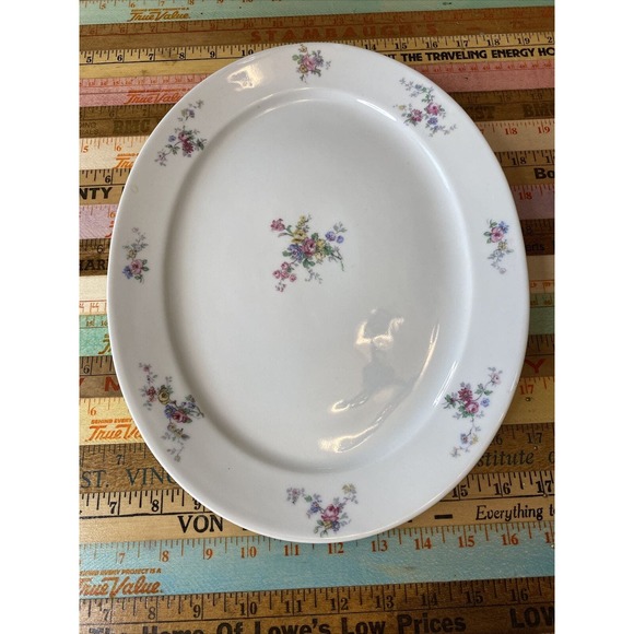 LIMOGES France Haviland Serving Platter Blue Floral Porcelain Bowl Tray 2 Pcs - Picture 2 of 16